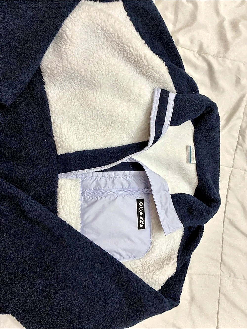 Columbia Girl’s Helvetia II Cropped Half Snap Fleece Pullover Blue white and lav - Picture 3 of 5